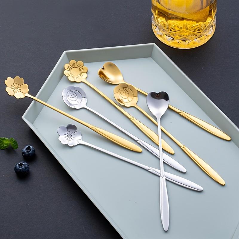 4/8pcs Stainless Steel Cherry Blossom Spoon Coffee Spoon Dessert Spoon