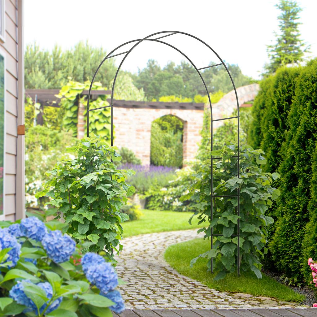 Garden Arch, Rose Arch, Climbing Arch, Rose Trellis, Metal, Black, 1.40 x 0.40 x 2.40 m
