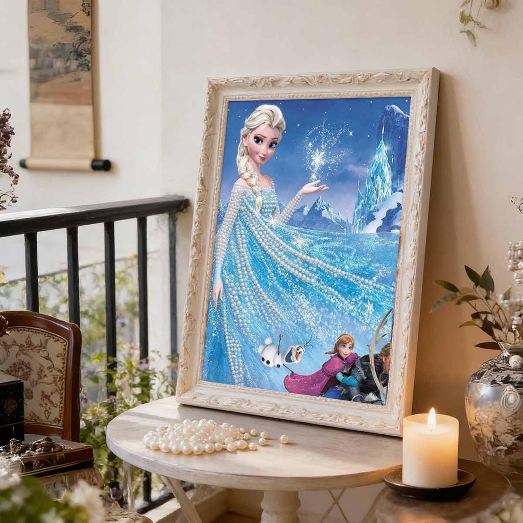 Frozen Elsa & Friends Pearl-Inlaid Frameless Art | Handmade Pearl Craft, Ice Castle Theme, for Frozen Dreamy Home Decor & Gift Option