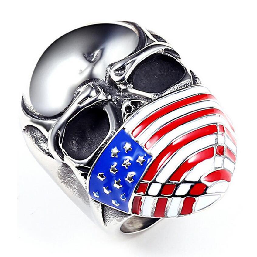 Herren Totenkopfring Übertriebener Totenkopfring Amerikanische Flagge Sterne und Streifen