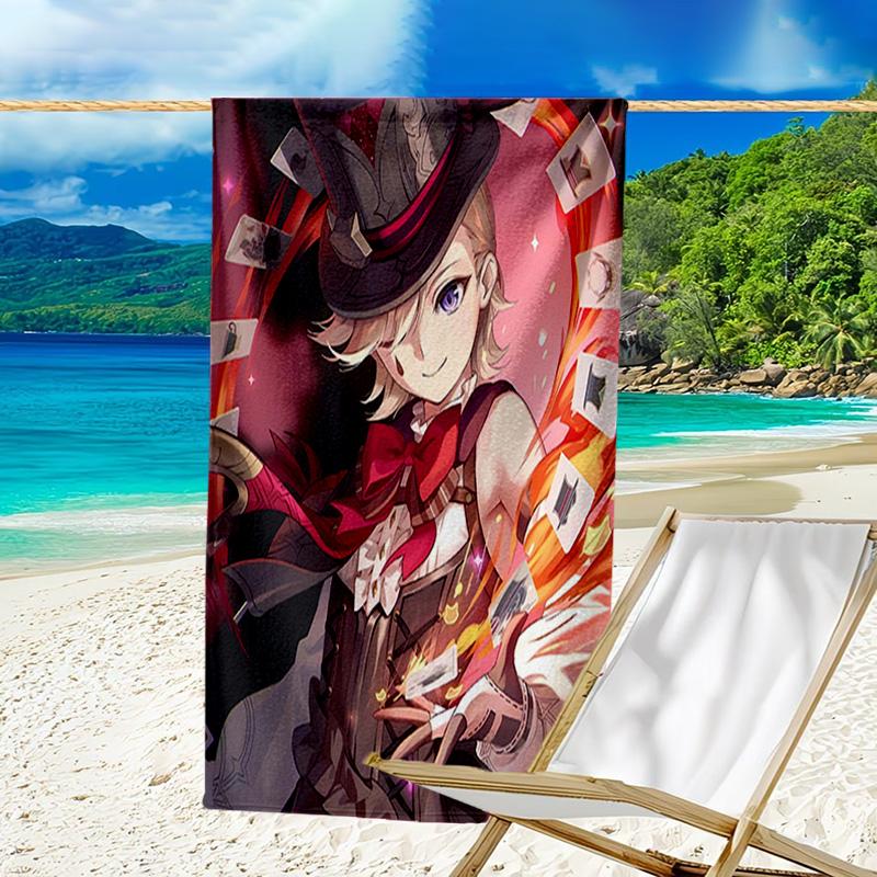 1pc Genshin Impact Lyney1 Beach Towel, Beach and Seaside Swimming Pool Equipment, Fashion Pattern, Rectangular, Travel Essentials