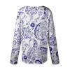 Women's Casual Fashion Printed Long Sleeve Lapel V Neck Button Pullover Top