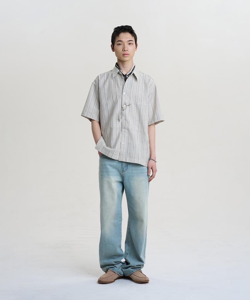 NOISE Fennel Linen Striped Shirt - Khaki Beige