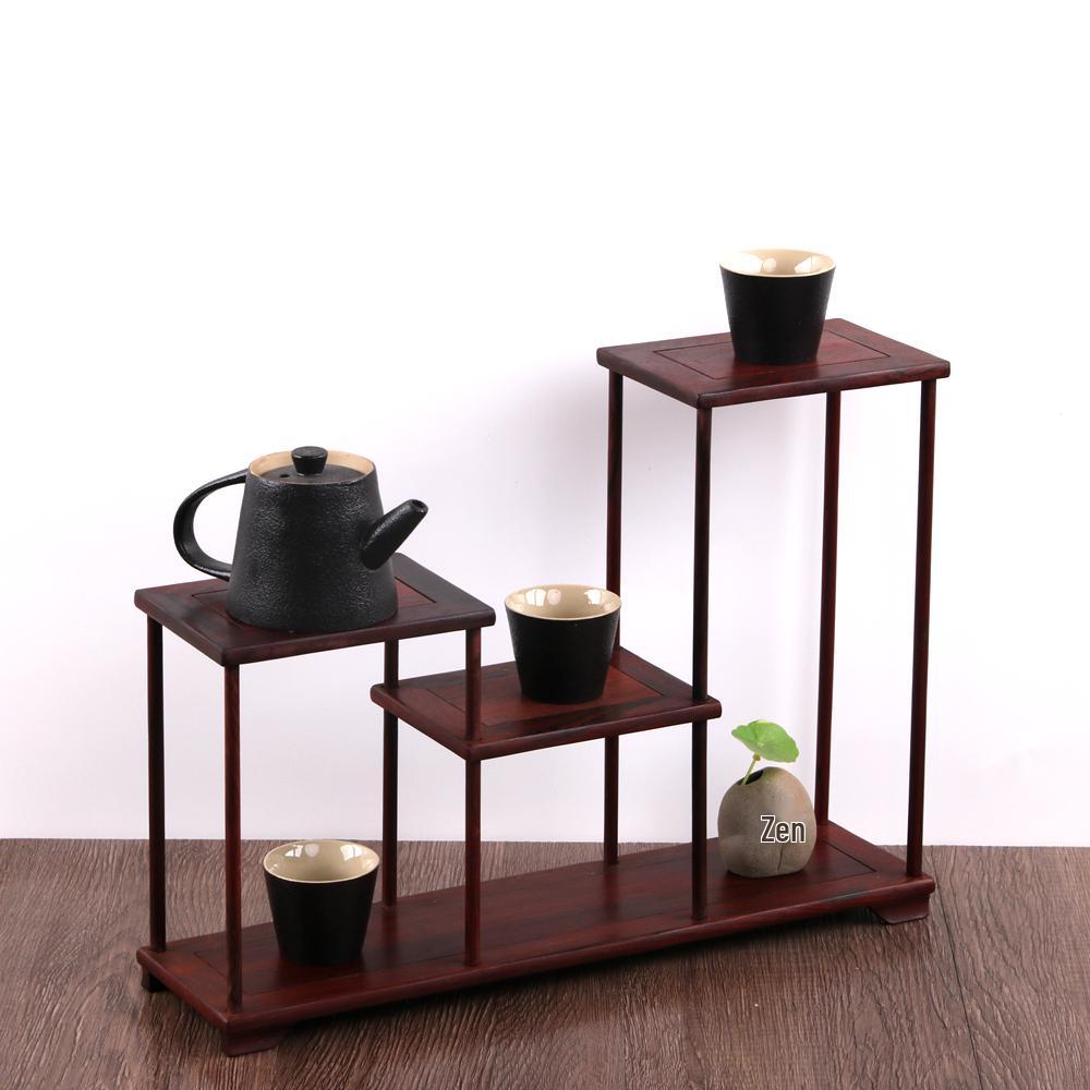 Rosenholz Sammlerschrank: Chinesischer Multi-Schatzschrank für Teekannen, Bonsais & Ornamente mit Zapfenverbindung Massivholzstruktur.