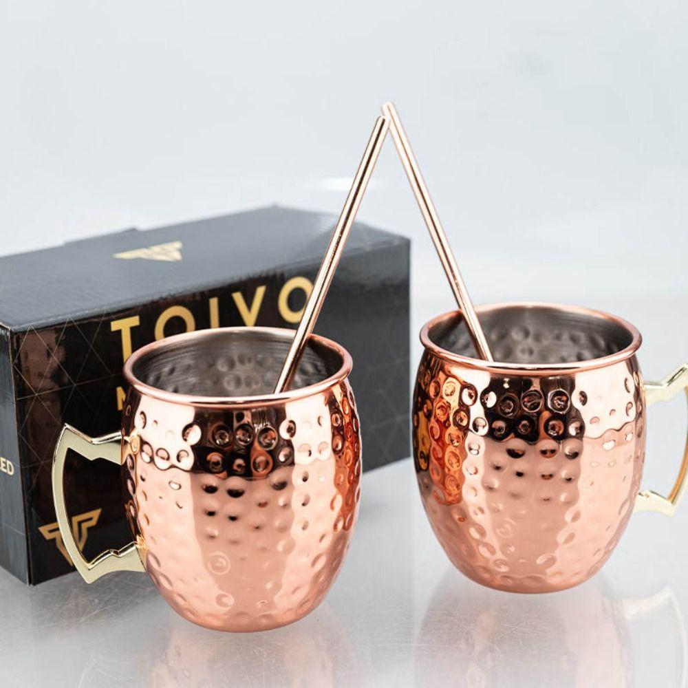 500Ml Pure Copper Cup Moscow Mule Handcrafted Moscow Mule Mugs Hammered Thickened Drum Cup Mules Cocktails Coffee Beer
