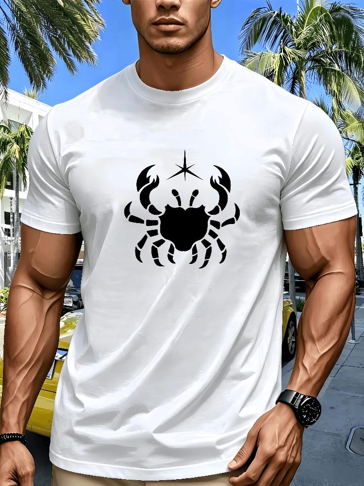 Unisexs Crew Neck Tee Crab North Star Print Short Sleeve Cotton Tee Casual Summer Streetwear Loose Basic Top Male Daily Out Fit