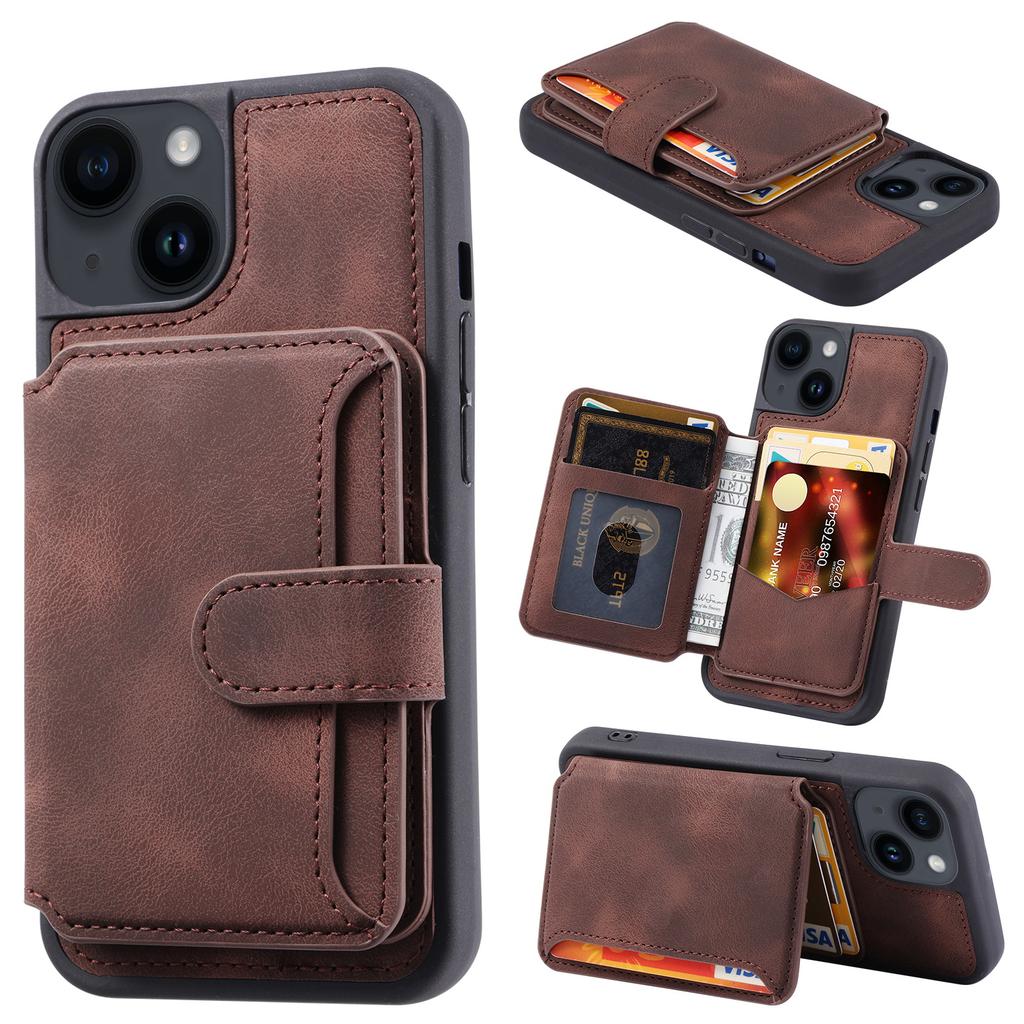 RFID Blocking Phone Case for iPhone 13,Wallet Kickstand Leather Coated TPU Back Cover
