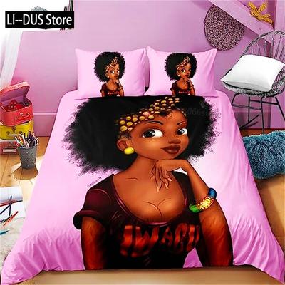 Funda Nórdica Chica Negra Afroamericana Juego de Ropa de Cama Chica Negra Magia Cubre Cama Pequeña Linda Afro Princesa Negra Decoración Habitación Niña