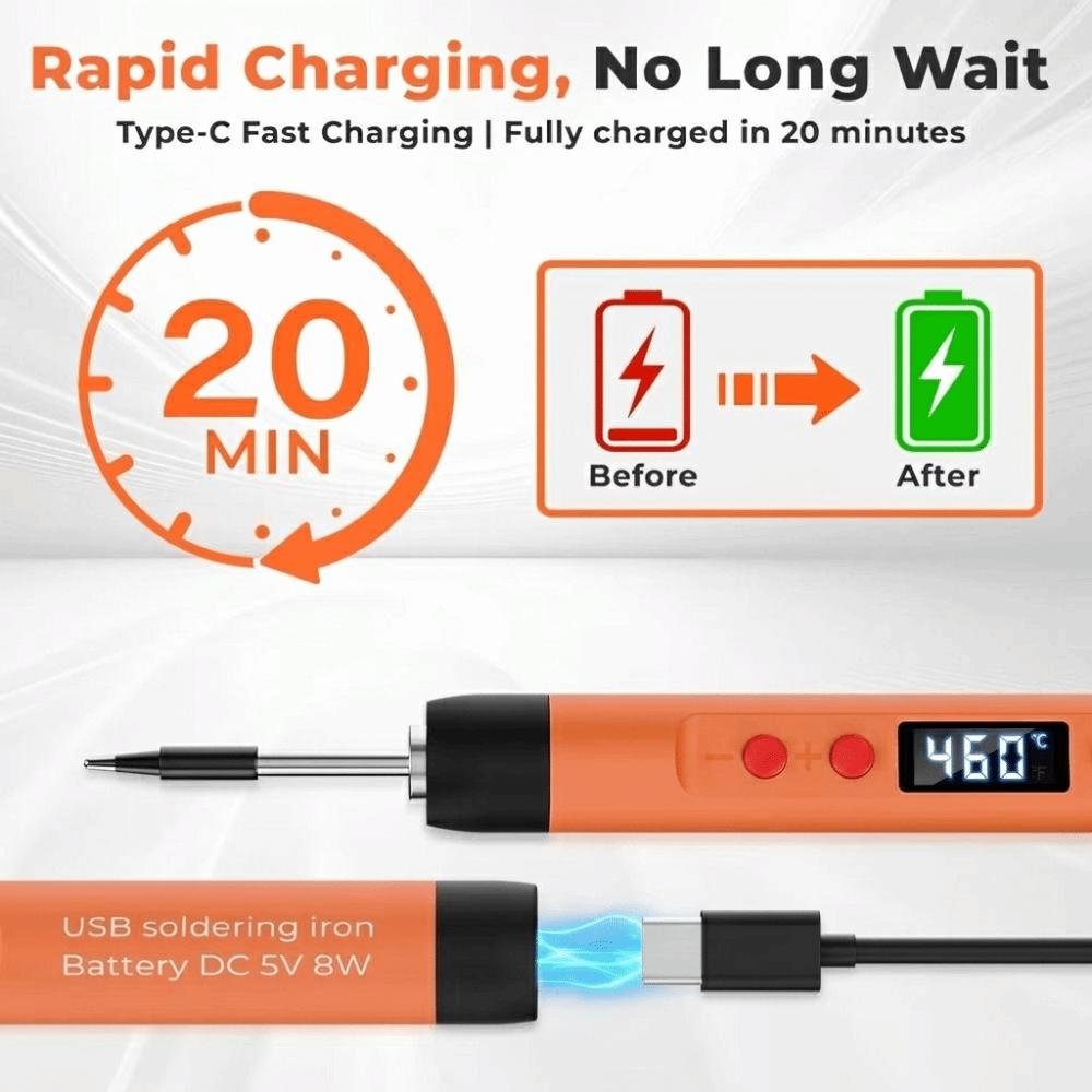 25W Power USB Soldering Iron 3-Levels Adjustable Lightweight Design Welding Set Lithium Battery Pen-Shaped Design Solder Set