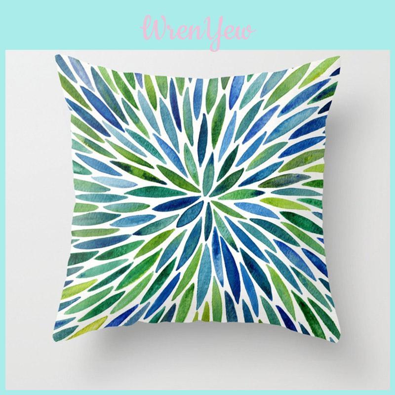 Exquisite Green Leaves Pillow Cover In Cotton Linen For Stylish Home And Car