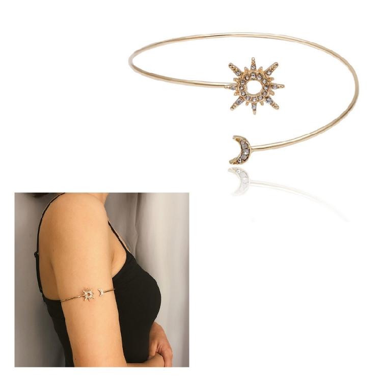 Arm Cuff Rhinestones Delicate Golden/Silver Armlet Armband Adjustable Bangle