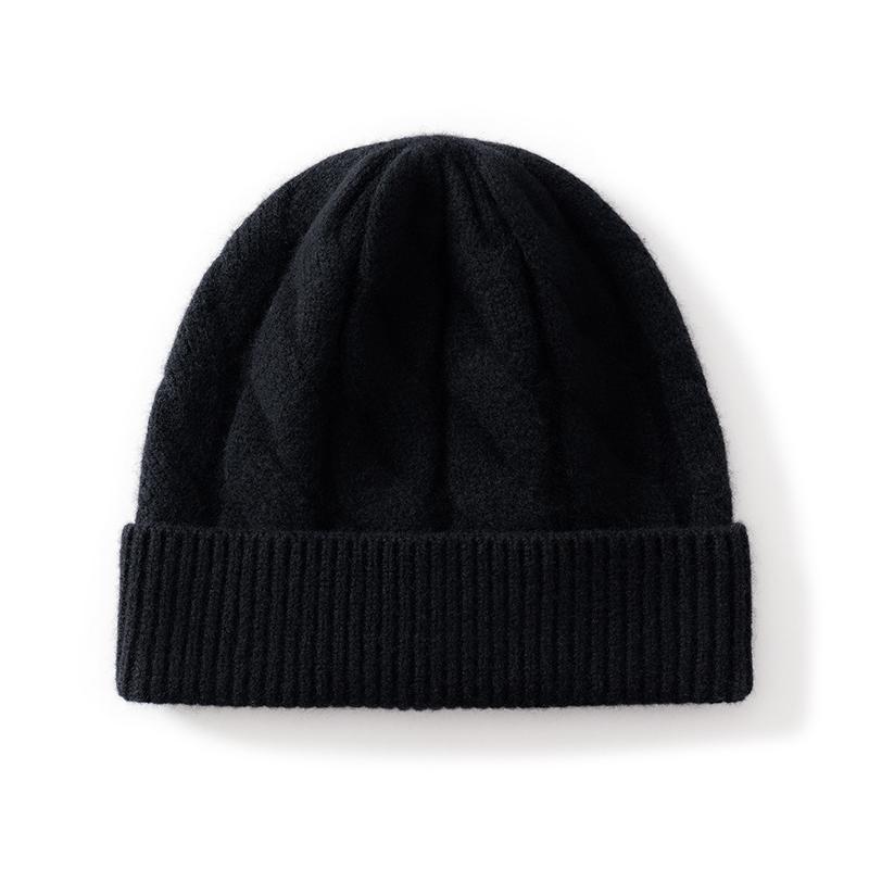 100% Pure Wool Solid Color Twisted Cuffed Knitted Hat Women'S Winter Thickened Warm Fashion Fried Dough Twists Baotou Hat Men