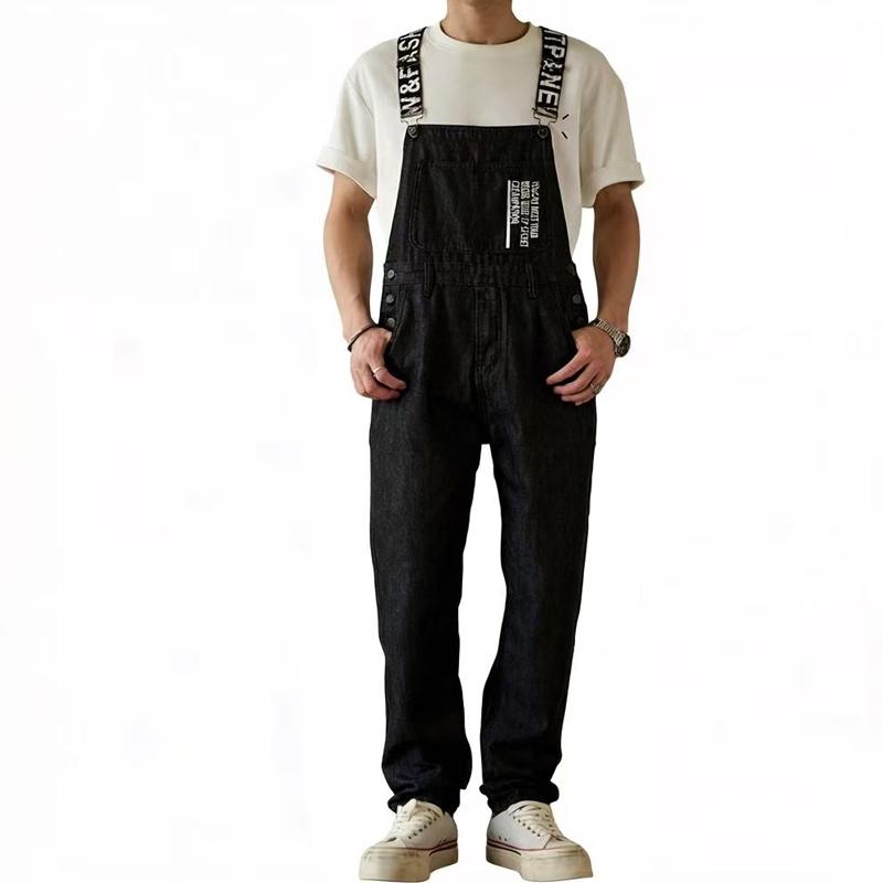 Herr Denim Långkjol Overall – Ledig Lös Passform Hängselbyxa med Justerbara Hällor för Arbete eller Streetwear