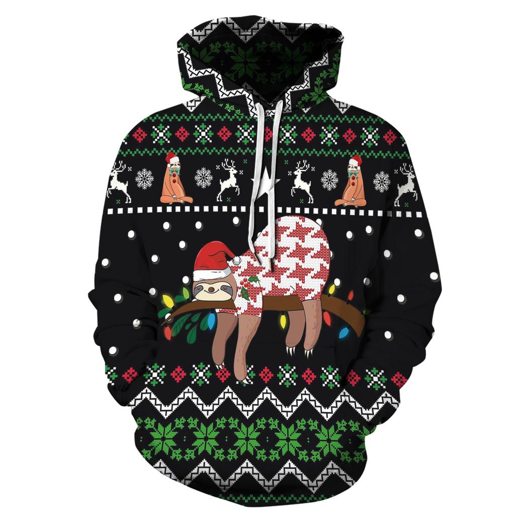 New Christmas Santa Claus Crew Neck Casual Sweater Digital Printed Animal Cat Couple Hoodie