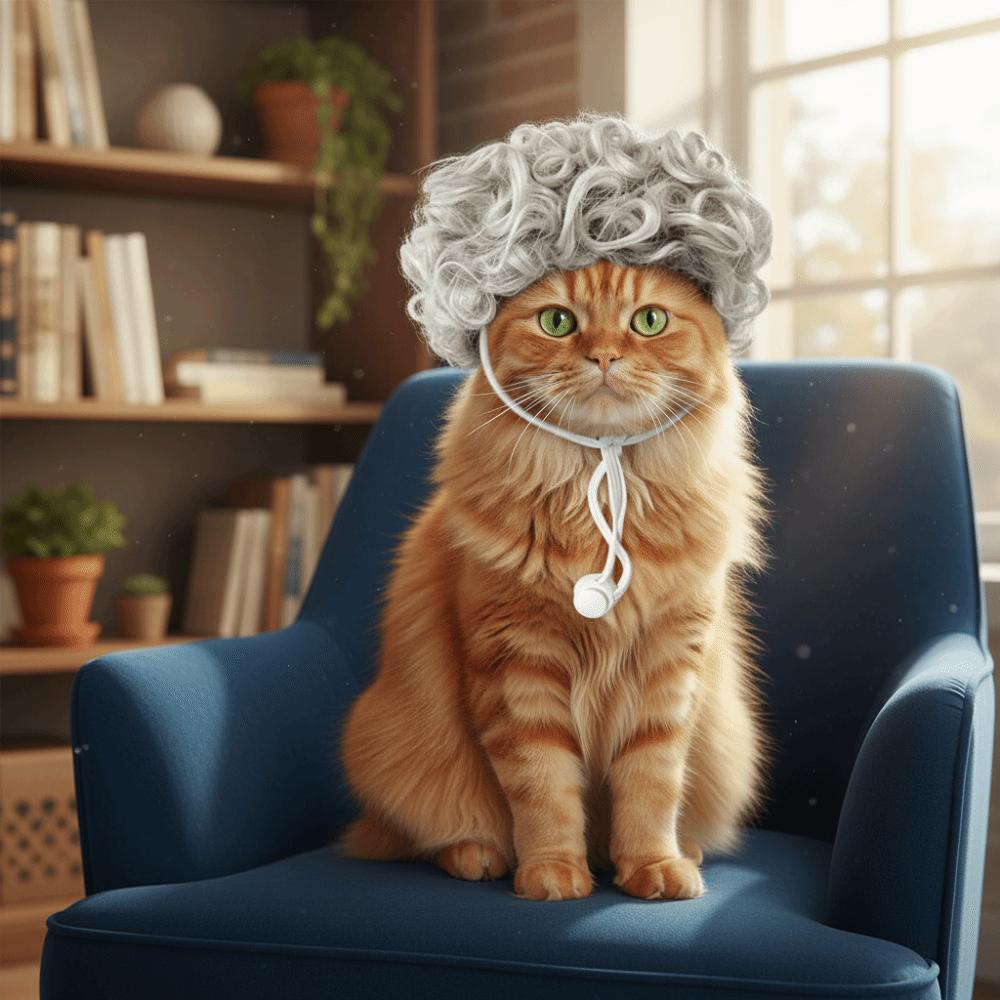 Elastic Band Cat Funny Headpiece Curly Cat Cosplay Headwear Pet Afro Wig  Photo Props