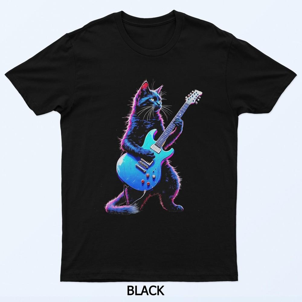 Rock Cat Playing Guitar Funny Guitar Cat T-Shirt