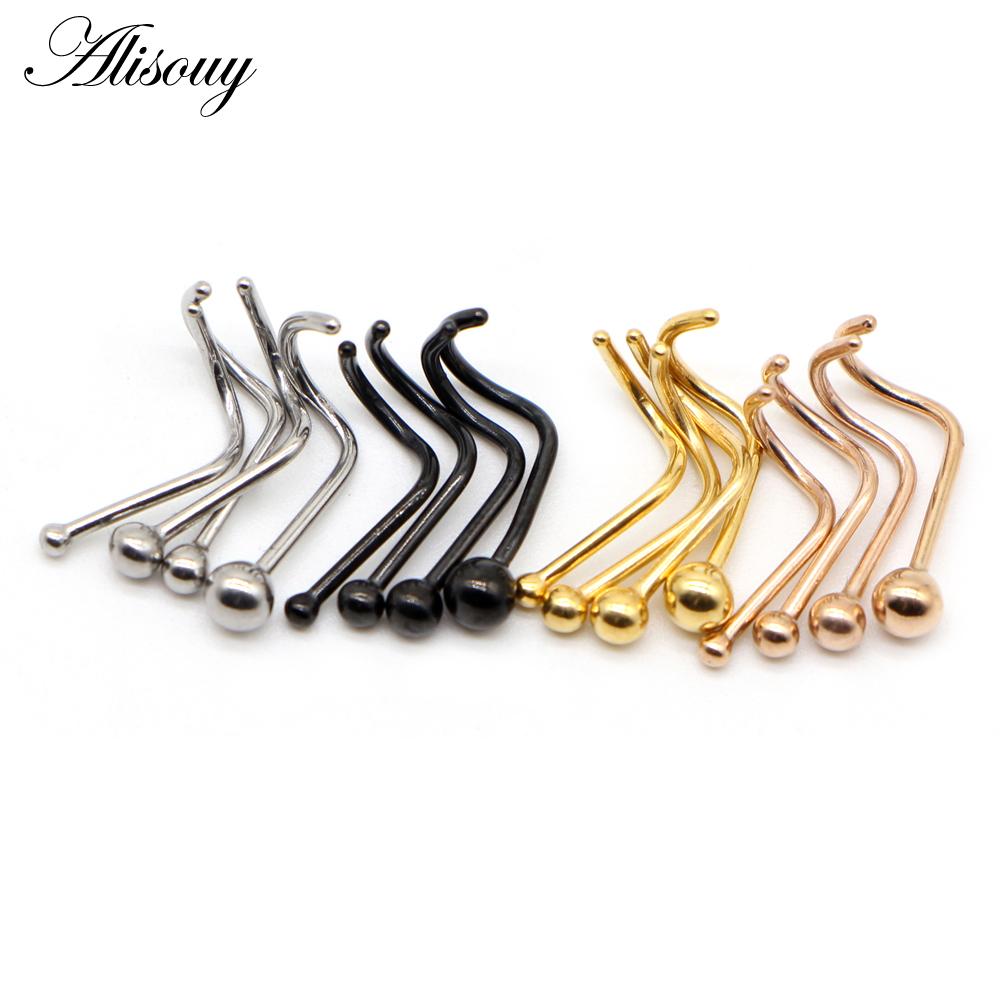 Alisouy 1PC Petit Anneau de Nez Boule Piercing Oreille Clous d'Oreille Boucles d'Oreilles 1.5mm 20G Acier Inoxydable Chirurgical Noir Or Couleur Bijoux de Corps