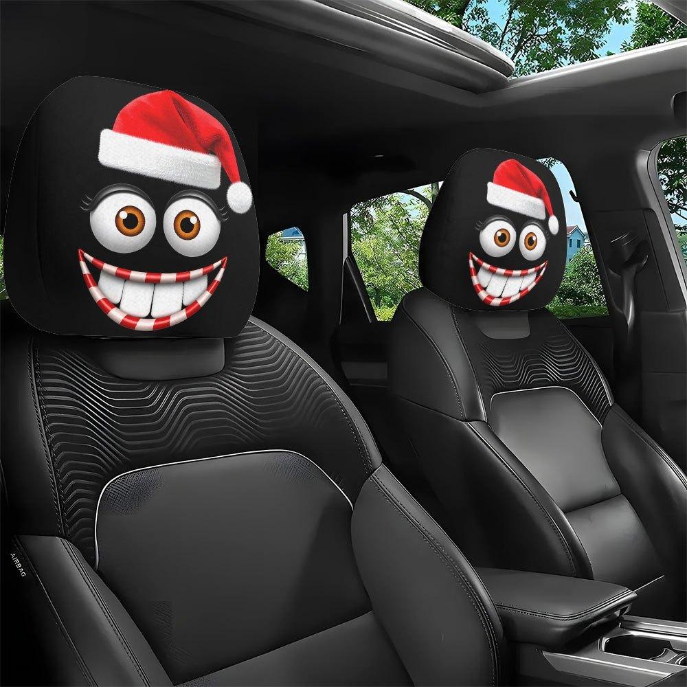 2Pcs Santa Claus Car Headrest Cover Universal Auto Seat Headcover Gift for Car Lover