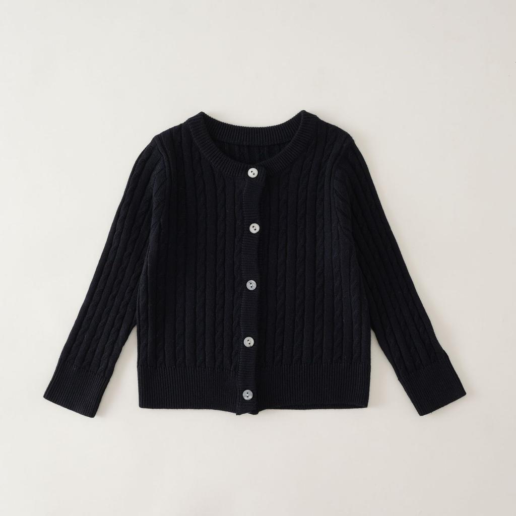 Kids Solid Color Crew Neck Long Sleeve Cardigan Sweater Boys Girls Toddler Casual Outerwear
