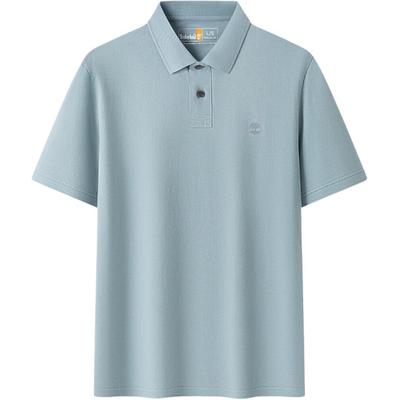 Camisa Polo Casual Respirável de Manga Curta com Logo Masculina Tops Verde-azulado A6R29-758