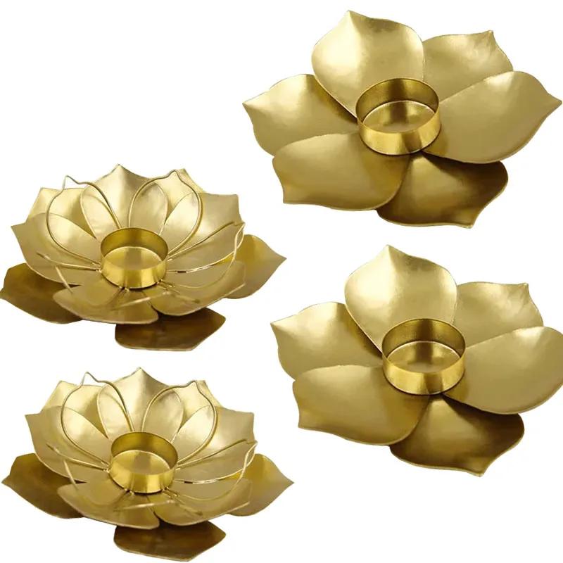 Creative Home Decor Metal Lotus Candlestick Aromatherapy Candle Stand Candle Tray Candle Cup Personalized Ornament Handicraft