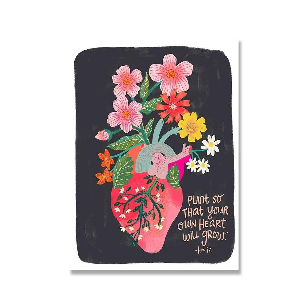 

Анатомическое сердце с цветами Цветочные постеры и принты Вдохновляющие цитаты Wall Art Lover Женская картина Холст Картины Декор без рамки 21*30cm