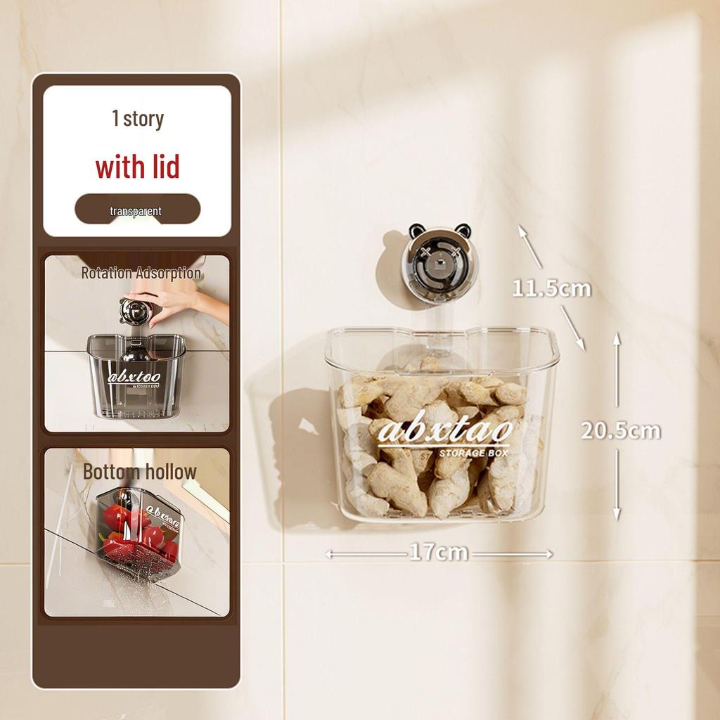 Wall-Mounted Kitchen Storage Box for Scallions, Ginger, and Garlic - Suction Cup Drainage Basket, No-Punch Hanging Design