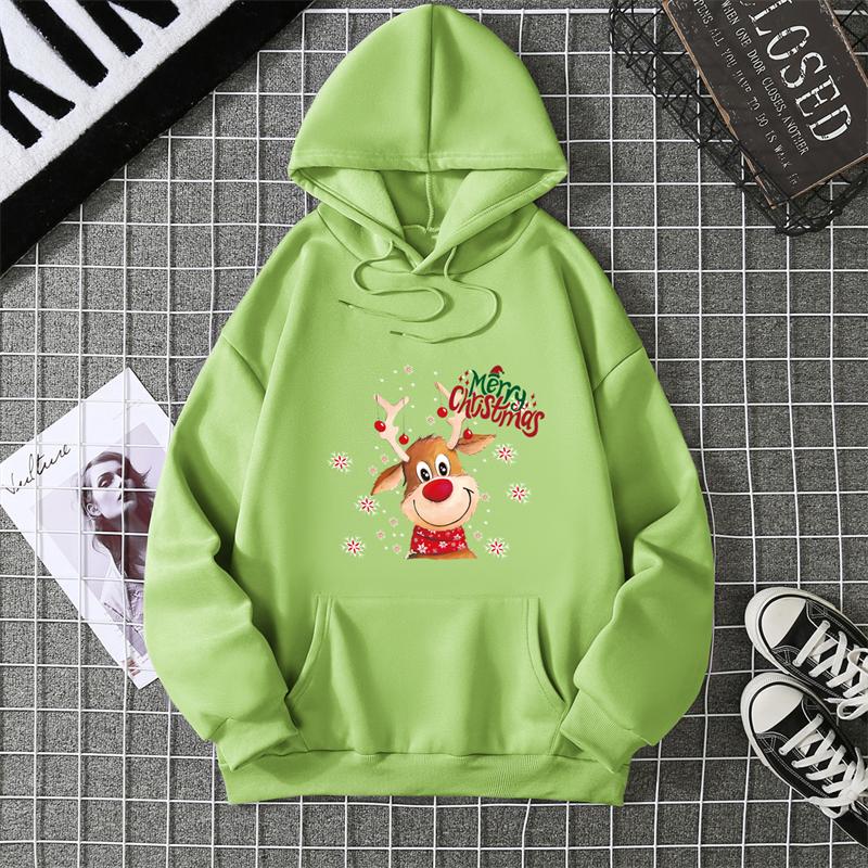 

New Christmas Deer Hoodies Print Men Woman Fashion Cotton Streetwear Hooded Sweatshirts Harajuku Pullovers Unisex Tops Clothing 5XL зелений