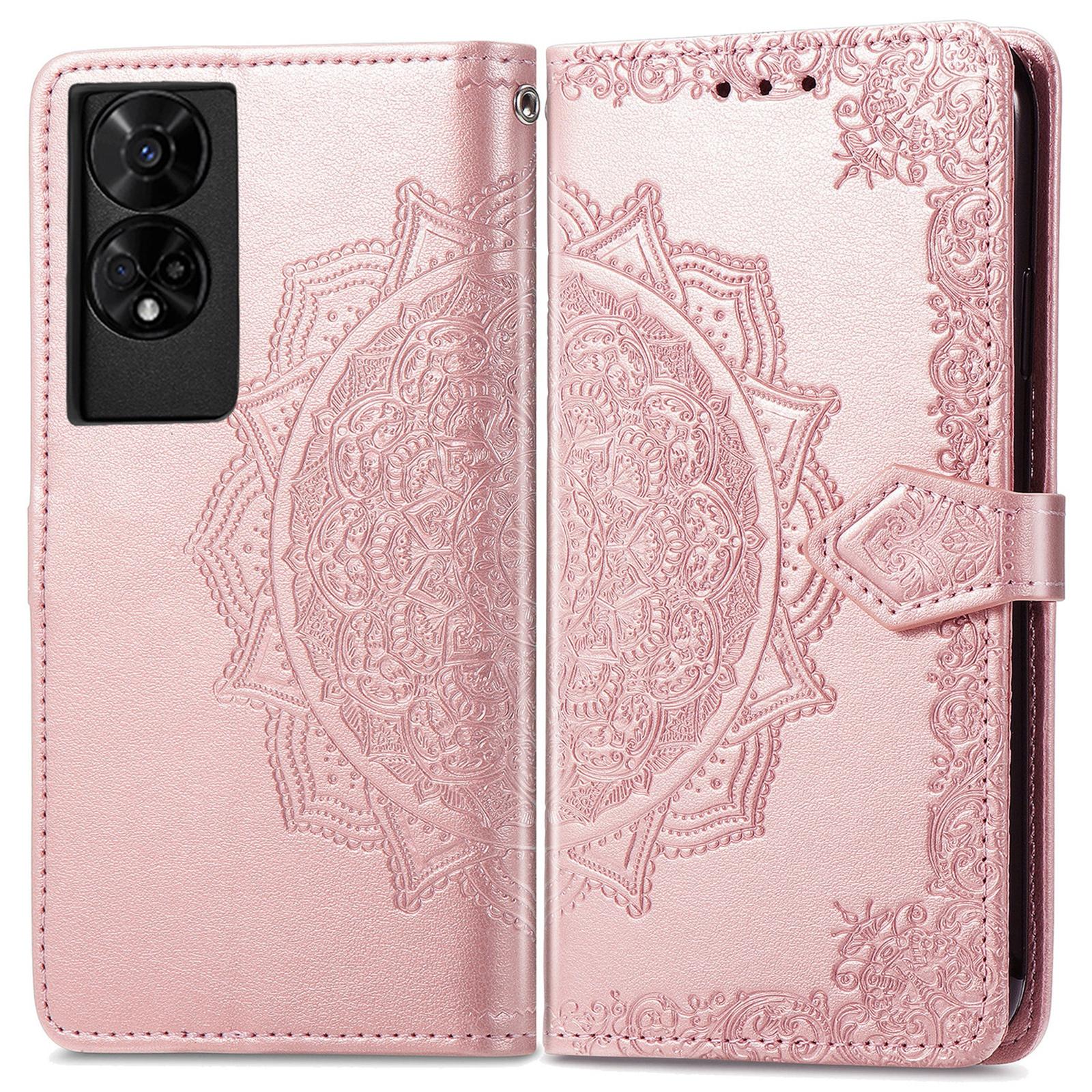 

For TCL 50 5G Case Mandala Embossed Design Leather Wallet Phone Cover Rose Gold