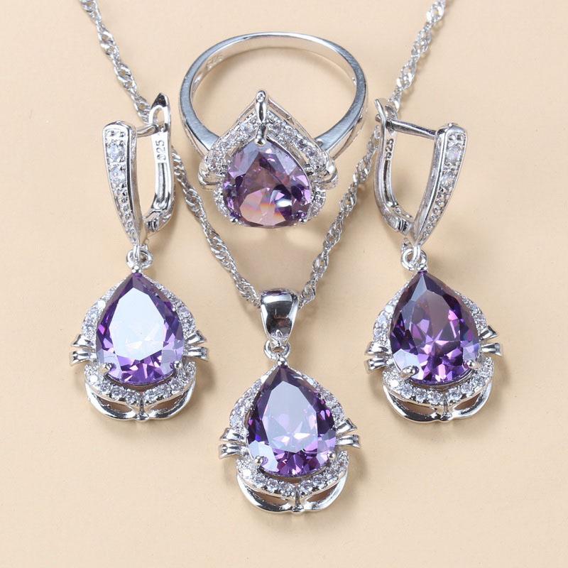 Water Drop Jewelry Sets With Green Cubic Zirconia Bridal Necklace And Earrings For Women Wedding Accessory