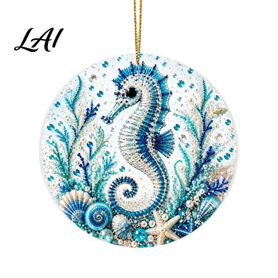 Artistic Home Decor Accessories Ocean Theme Pearl Art Hanging Ornament 2D Flat Acrylic Coastal Durable Sea Life Suncatcher Beaded Pattern