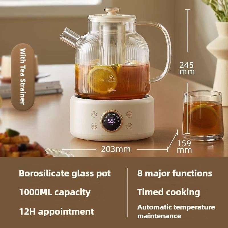 1L Całkowicie Szklany Dzielony Czajnik Zdrowotny Wielofunkcyjny Czajnik Elektryczny Gospodarstwa Domowego Butelka na Gorącą Wodę Garnek do Duszenia Mały Biurowy Czajnik do Herbaty