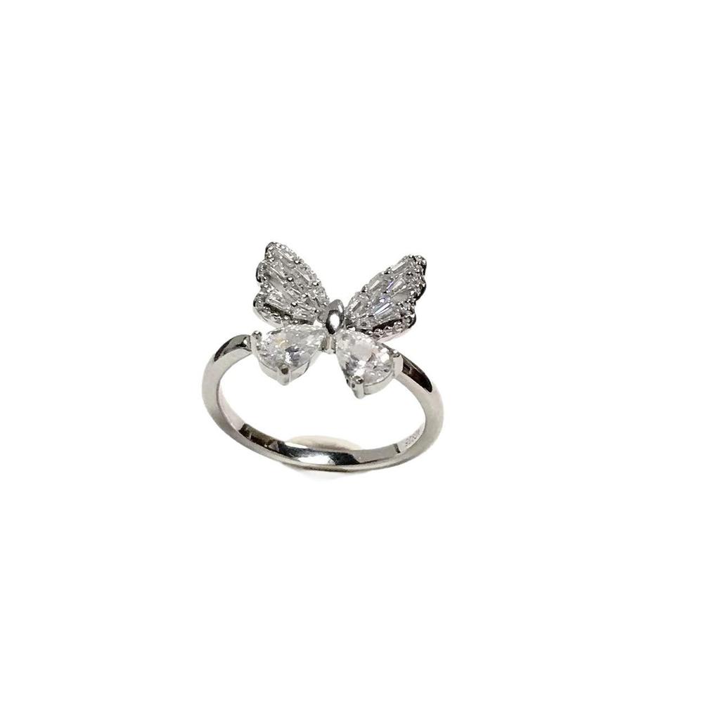 925 Sterling Silver Exquisite Butterfly Diamond Ring – Elegant and Adjustable for Women