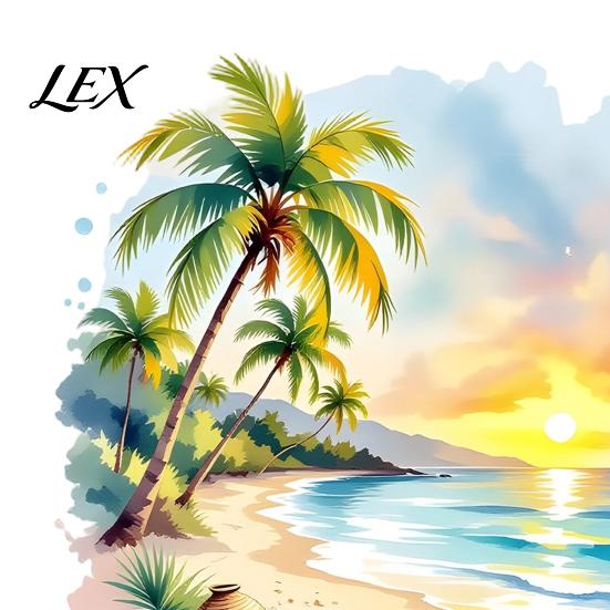 Adesivo da Parete Rotondo per Spiaggia Tramonto Palma Costa, Adesivo Paesaggio Estivo Acquerello, Decorazione Artistica per Soggiorno Cocco Tropicale Bambini