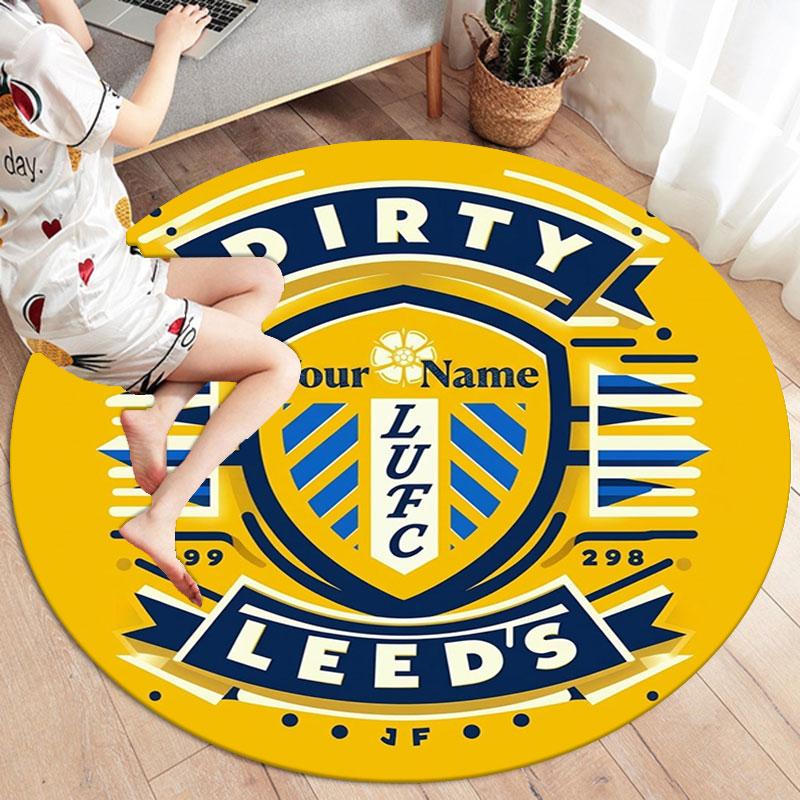 Leeds United Custom Name Round Area Rug,Carpet Rug for Living Room Bedroom Sofa Playroom Decor,Non-slip Floor Mat