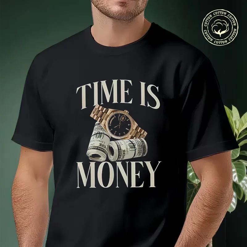 Men T-shirt Funny Cotton Time Is Money Cash Business Millionaire Cryptocurrency Rich Moto Casua