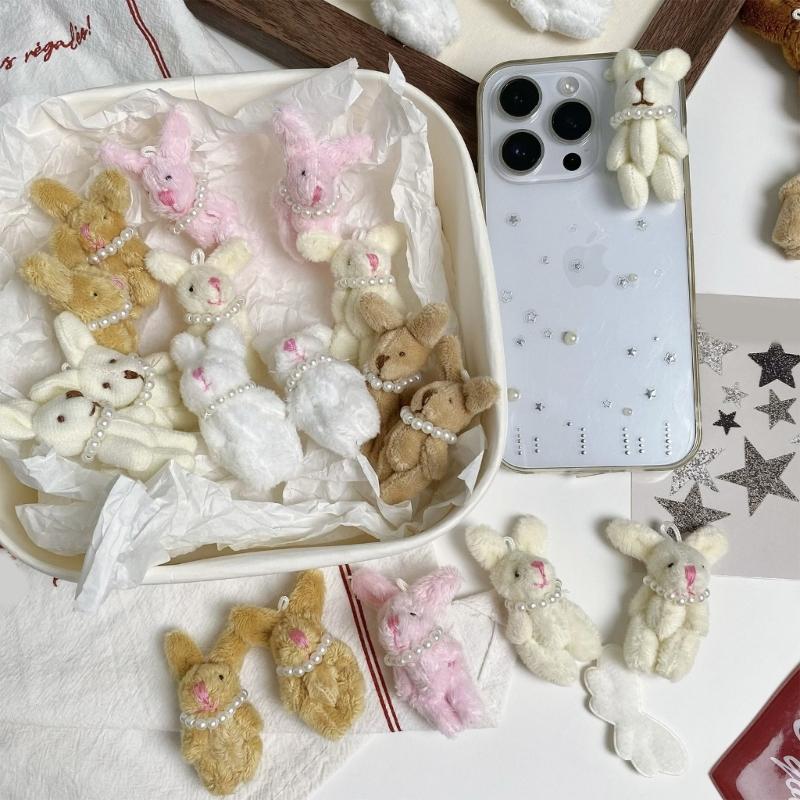 Cartoon Rabbit Phone Charm with Pearls Necklace PP Cotton Texture Suitable for Jewelry Accessories and Gift Decoration