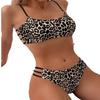 Stylish Animal Print Two Piece Swimsuit Quick Drying Fabric Back Exposure Design for Seaside Vacations