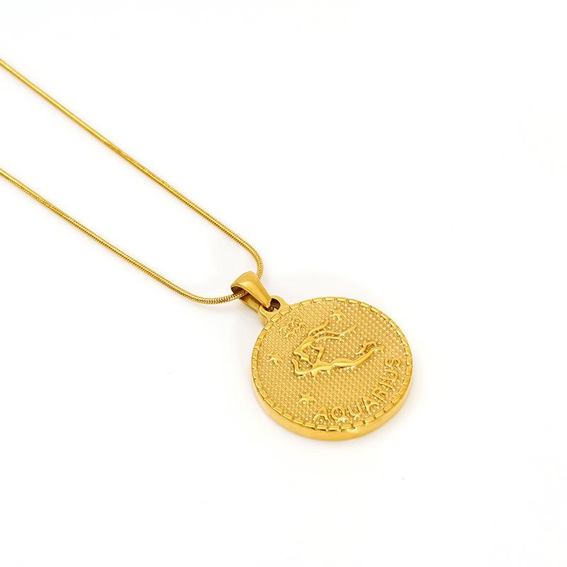 2026 Retro Round Brand Constellation Pendant Plated 18K Twelve Constellation Necklace Women's High Sense Does Not Fade