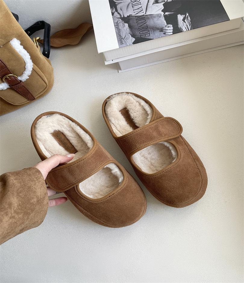 Baotou Slippers Women's Outer Wear 2025 Autumn and Winter New Soft Flat Mary Jane Shoes Ugly Cute Velcro Light Mouth Lazy Shoes