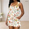 Women Plus Size Floral Printed Ring Strap Sleeveless Curved Hem Tank Top Pocket Shorts Two Piece Set