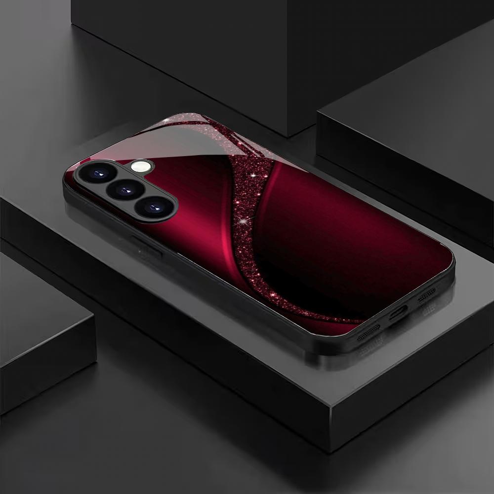 Selected red curved new glass phone case suitable for Samsung Galaxy S26 S25 S24 S22 S21 S20 FE/Ultra/Plus shockproof back cover