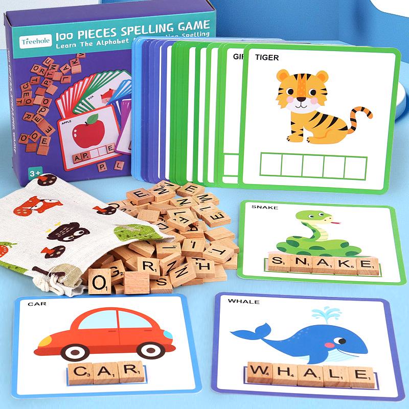 Cross-border Fun Wooden Word Battle Game: 26 Alphabet Matching Blocks Educational Toy