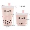 Polka Dot Milk Tea Pull-down Pencil Case with Heart and Smiley Face Design, Multifunctional Stationery Holder