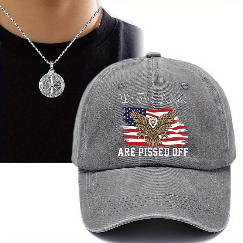 

Комплект из 2 мужских бейсболок с ожерельем, бейсболка с американским принтом, модный индивидуальный дизайн, ретро-дисковый компас, подвеска, повседневная шляпа серый