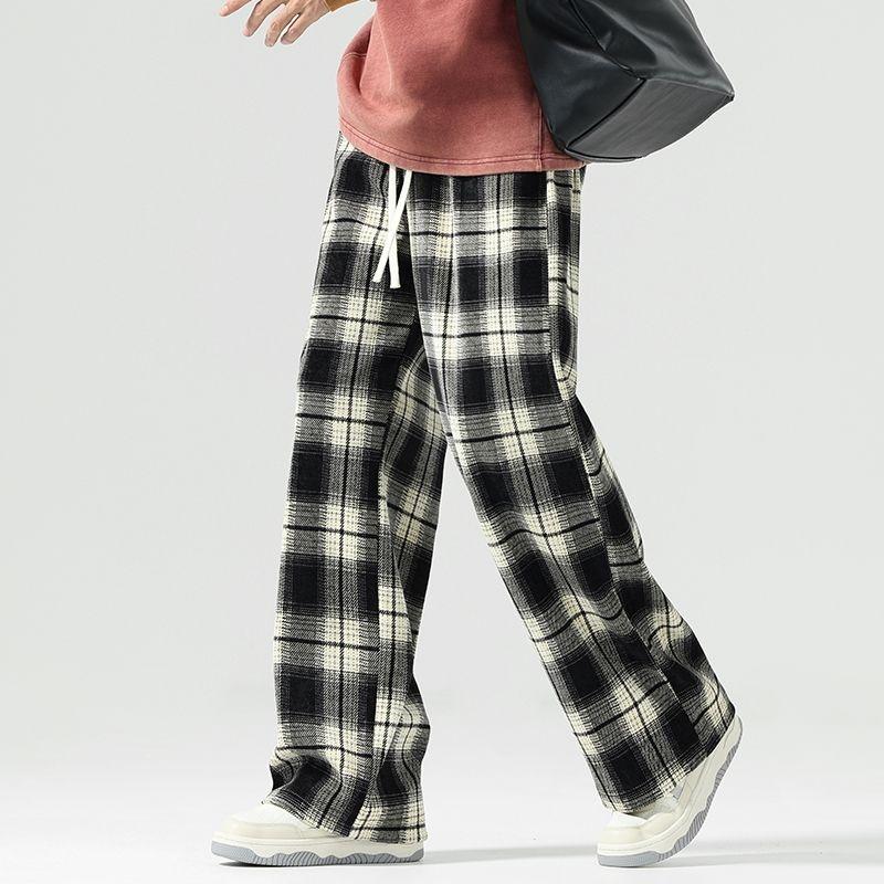 Ge Di Jie Men's and Women's Trendy Plaid Loose Straight Tube Hanging Wide Leg Casual Pants