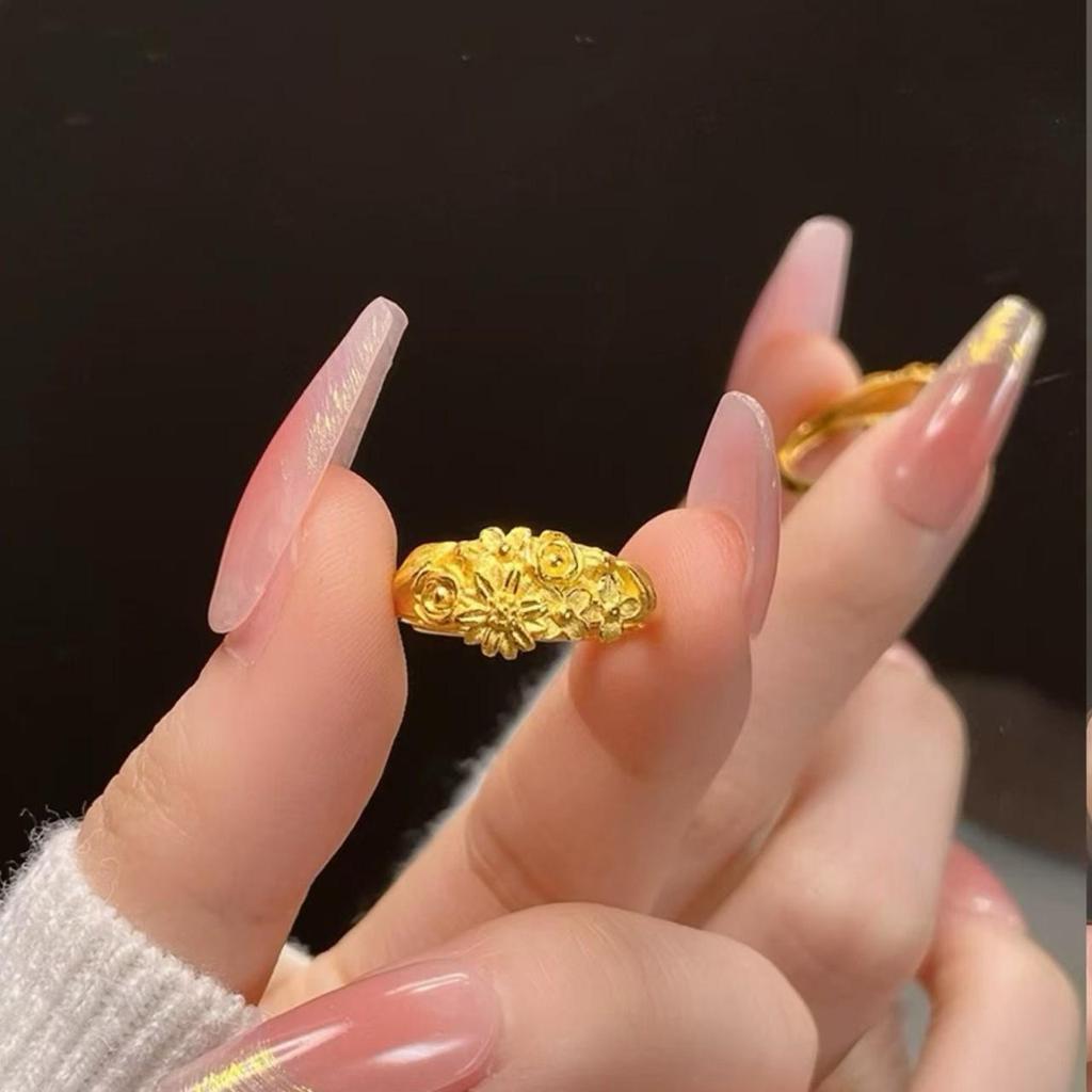 Vietnam Gold Sand Light Luxury Rose Winding Ring for Women - Fashionable Floral Plain Jewelry Ring