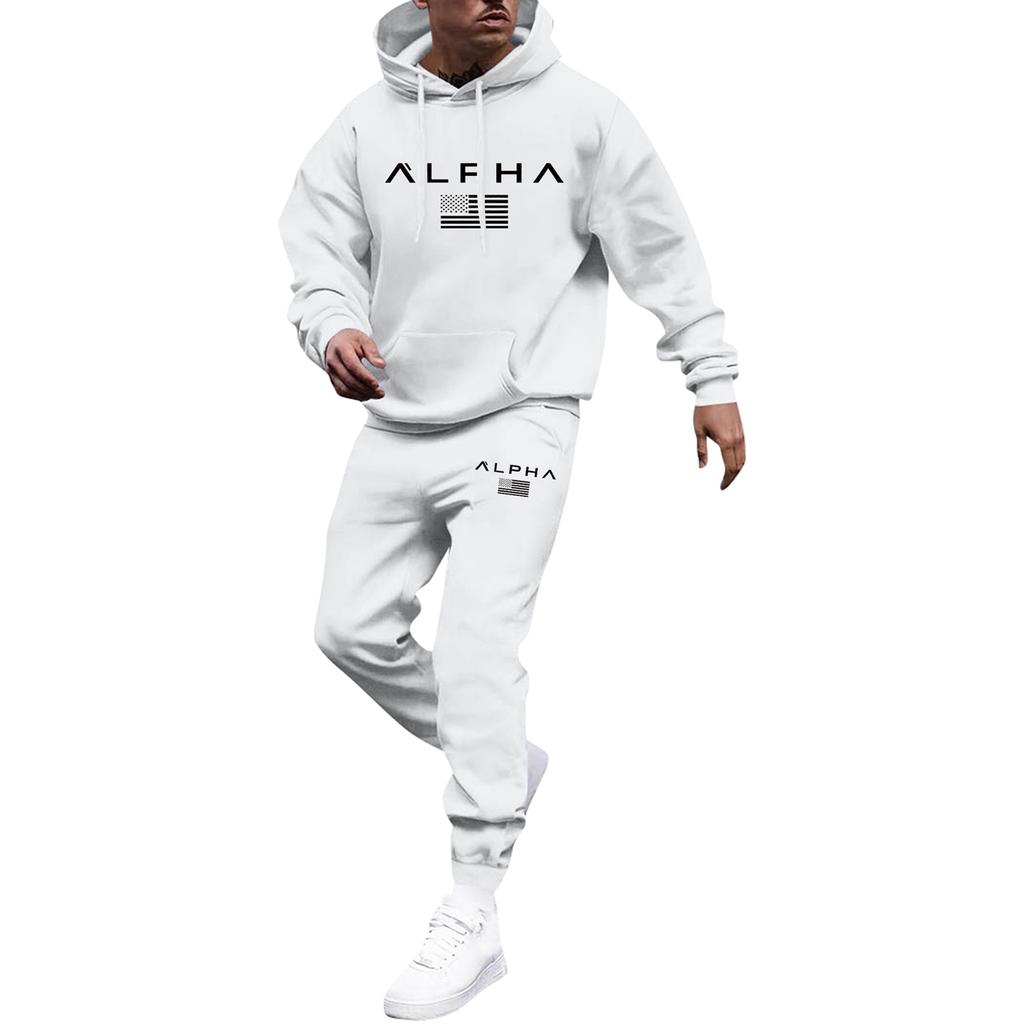Men's Printed Hooded Sweatshirt And Sweatpants Casual Sports Suit