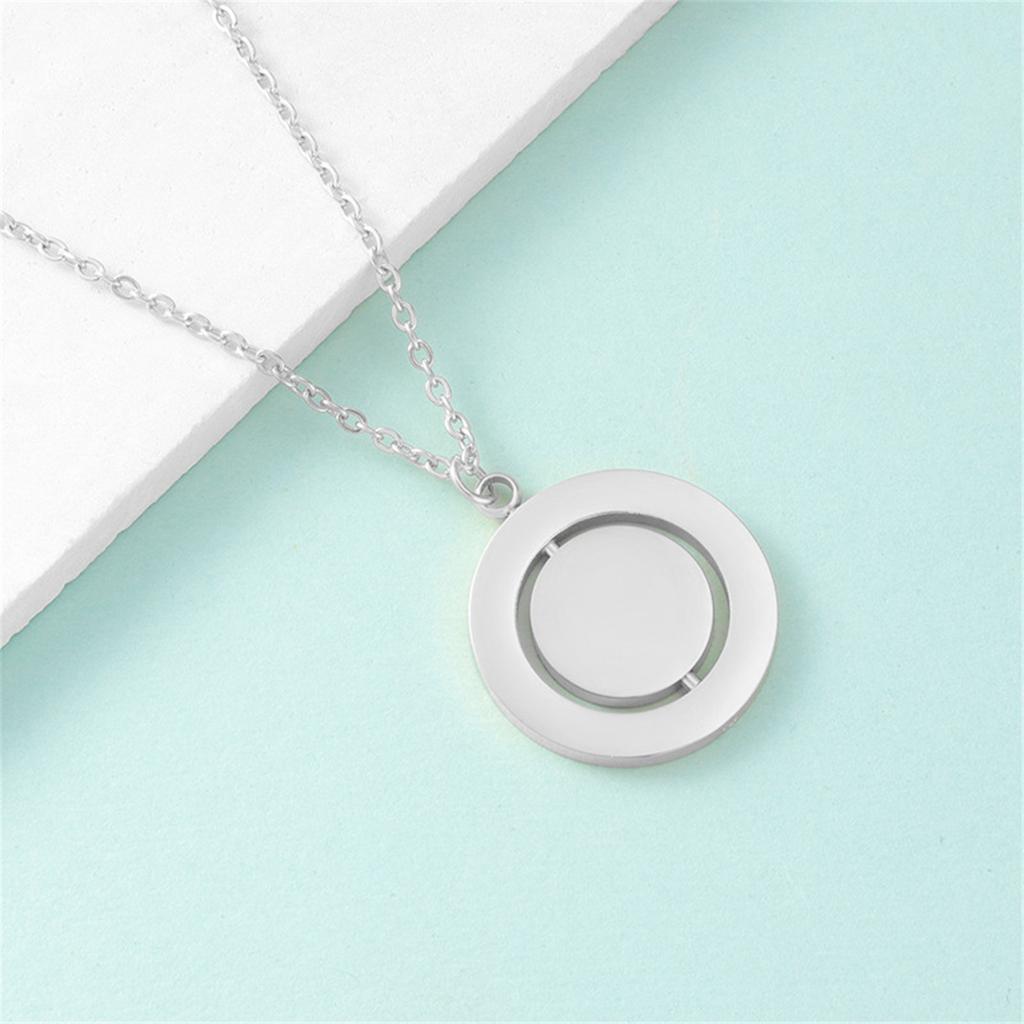 Rotating Double-layer Circular Pendant Necklace with Adjustable Chain Stainless Steel Jewelry for Women and Teen Girl