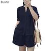 ZANZEA Women 3/4 Sleeve Blouse and Shorts Summer Two Piece Suit Sets